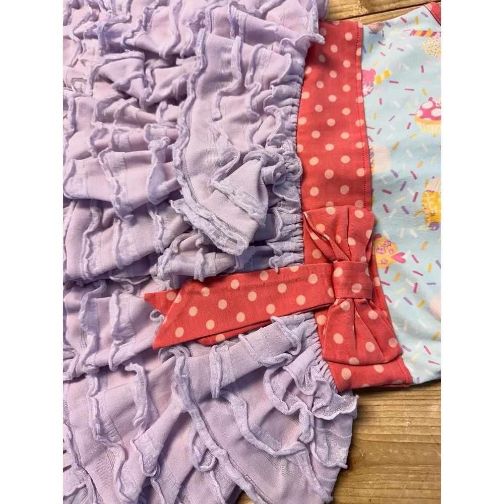 Matilda Jane‎ Girls Cupcake Ruffle Dress Blue Purple Polka Dot Size 4